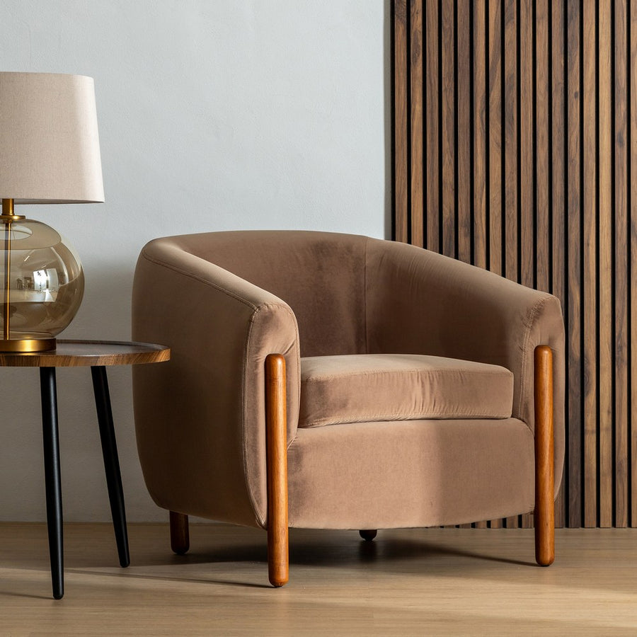 SILLÓN TAUPE TEJIDO-MADERA SALÓN 87 X 80 X 81 CM