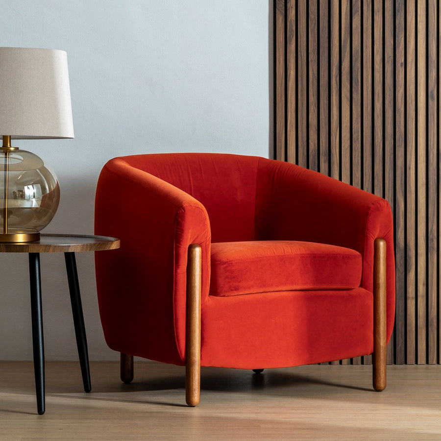 SILLÓN ROJO TEJIDO-MADERA SALÓN 82 X 77 X 74 CM