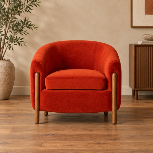 Sillón rojo tejido madera — vista frontal