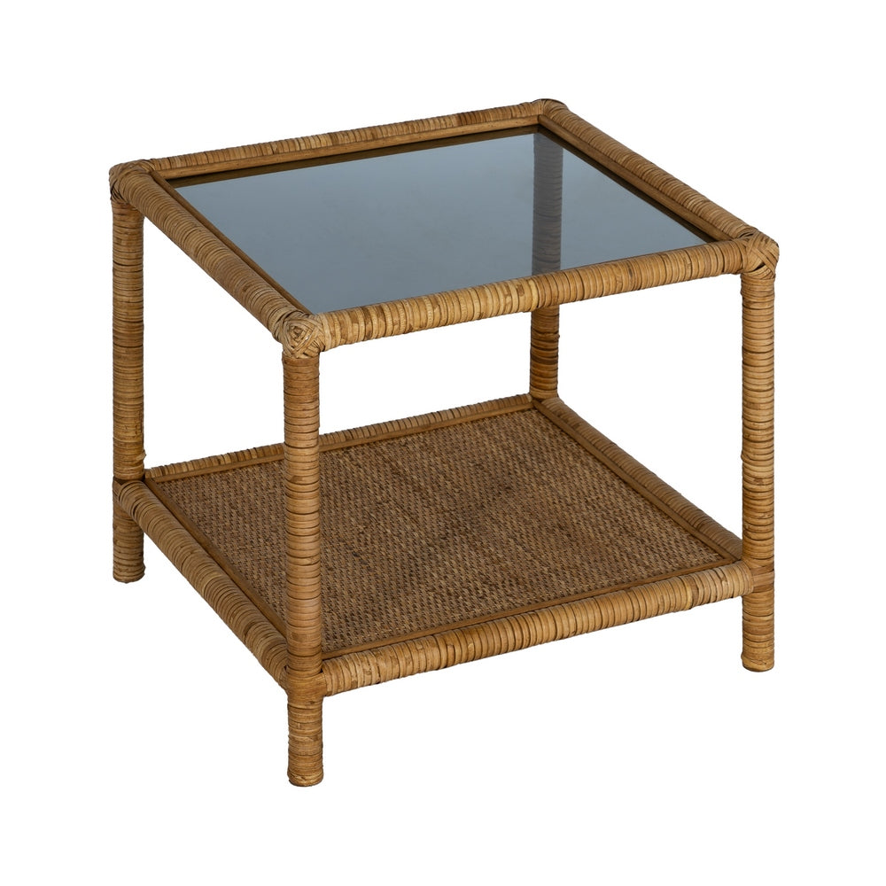 NATURAL RATTAN / GLASS SIDE TABLE 50 X 50 X 45 CM