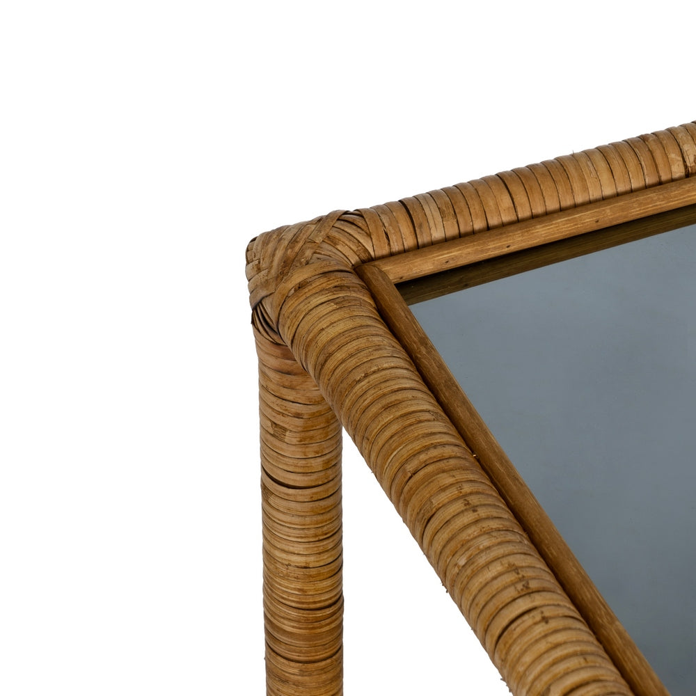 NATURAL RATTAN / GLASS SIDE TABLE 50 X 50 X 45 CM