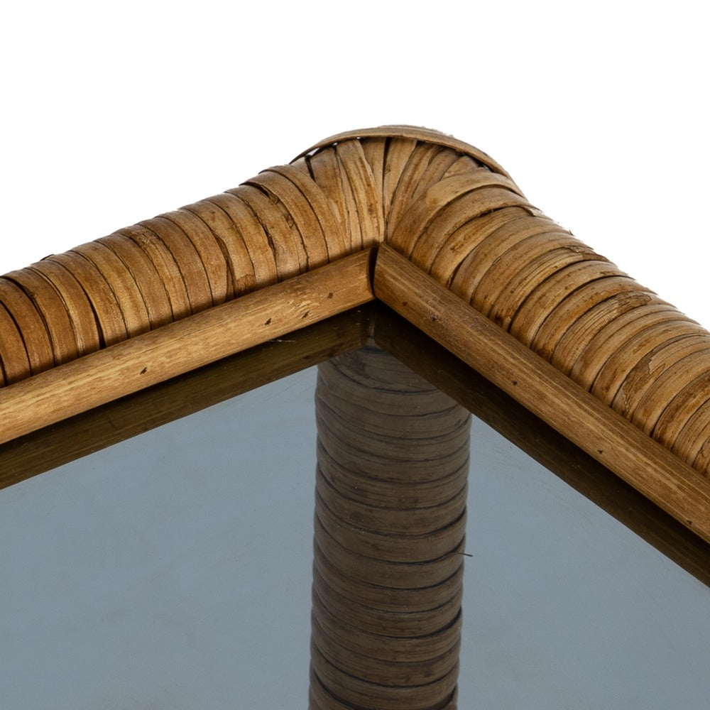 NATURAL RATTAN / GLASS SIDE TABLE 50 X 50 X 45 CM