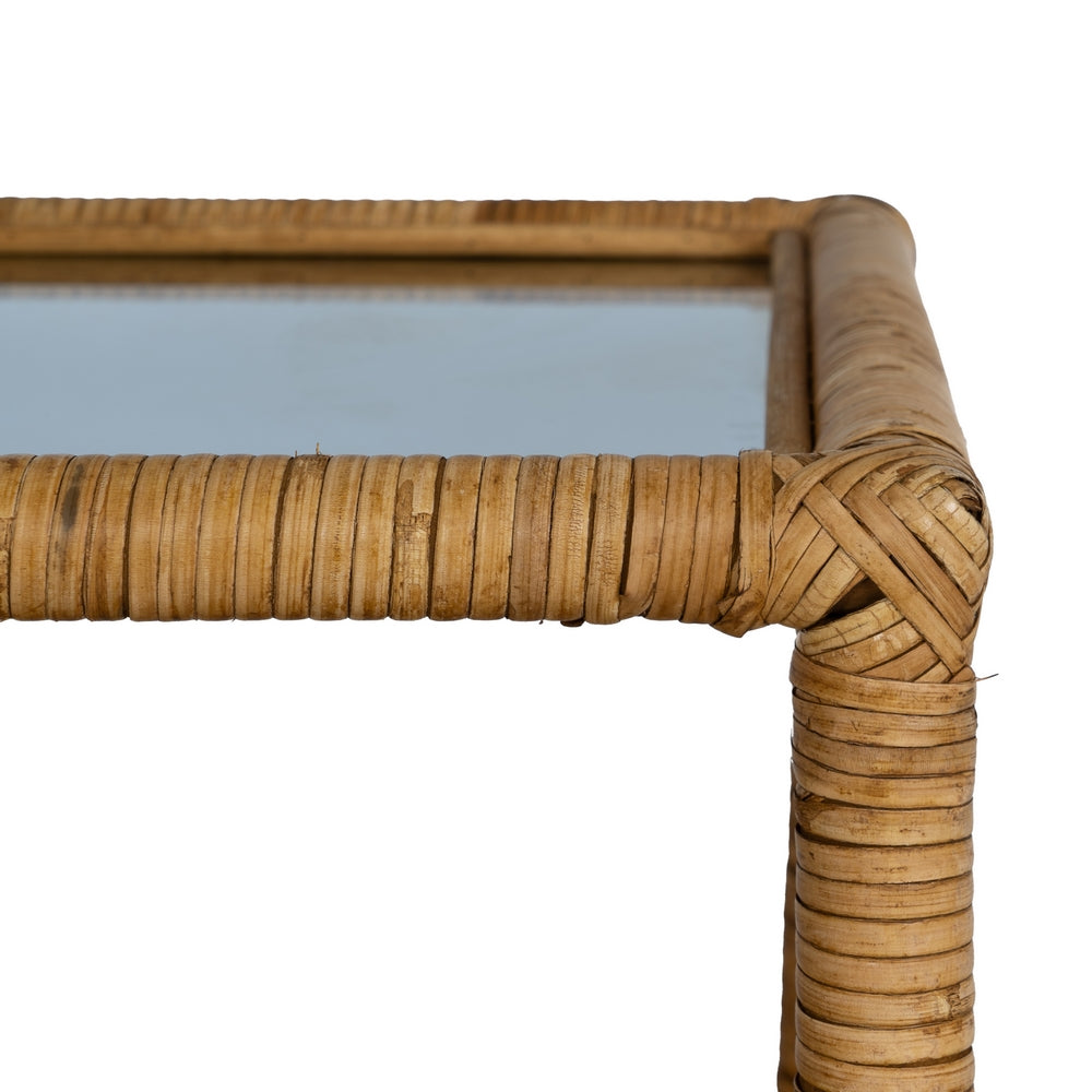 NATURAL RATTAN / GLASS SIDE TABLE 50 X 50 X 45 CM
