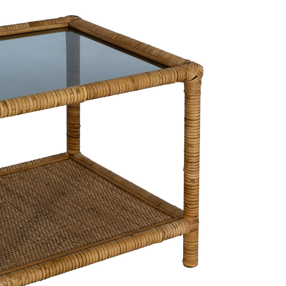 NATURAL RATTAN / GLASS SIDE TABLE 50 X 50 X 45 CM