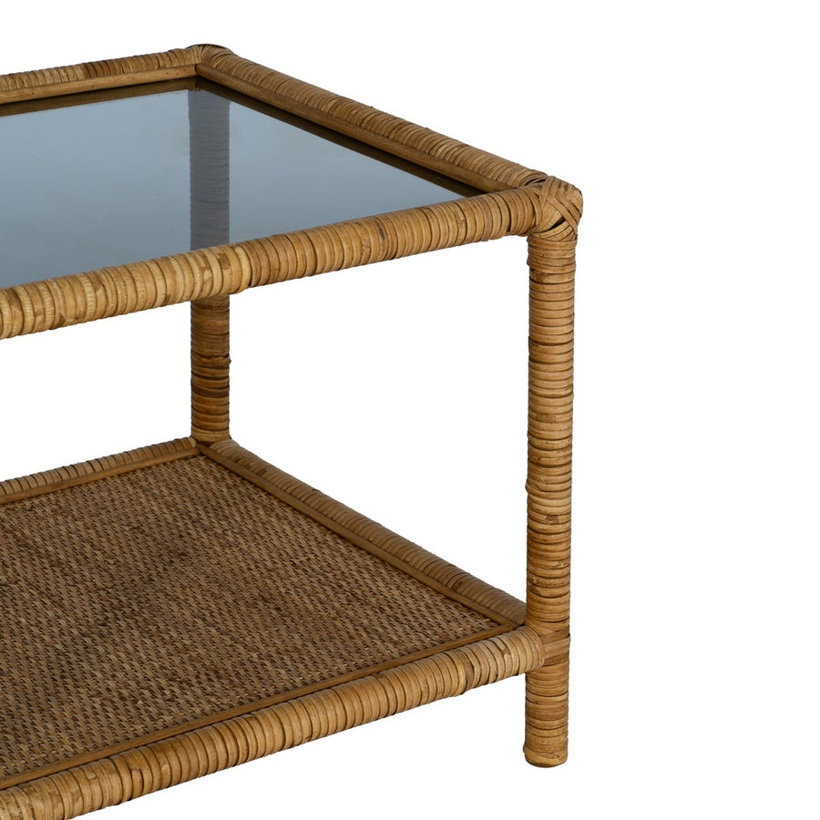 MESA AUXILIAR NATURAL RATÁN / CRISTAL 50 X 50 X 45 CM