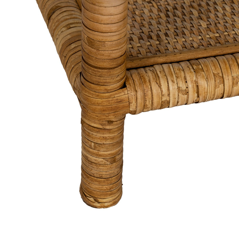 NATURAL RATTAN / GLASS SIDE TABLE 50 X 50 X 45 CM