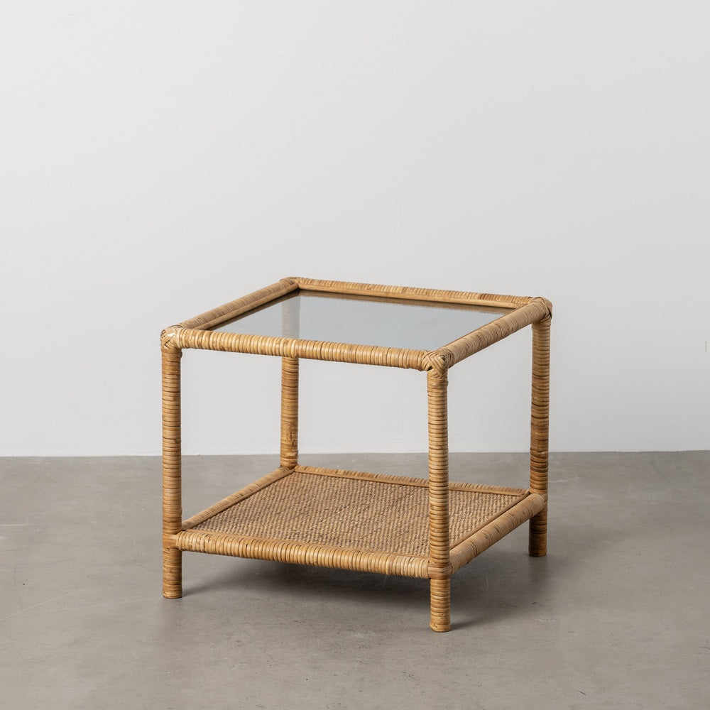 MESA AUXILIAR NATURAL RATÁN / CRISTAL 50 X 50 X 45 CM