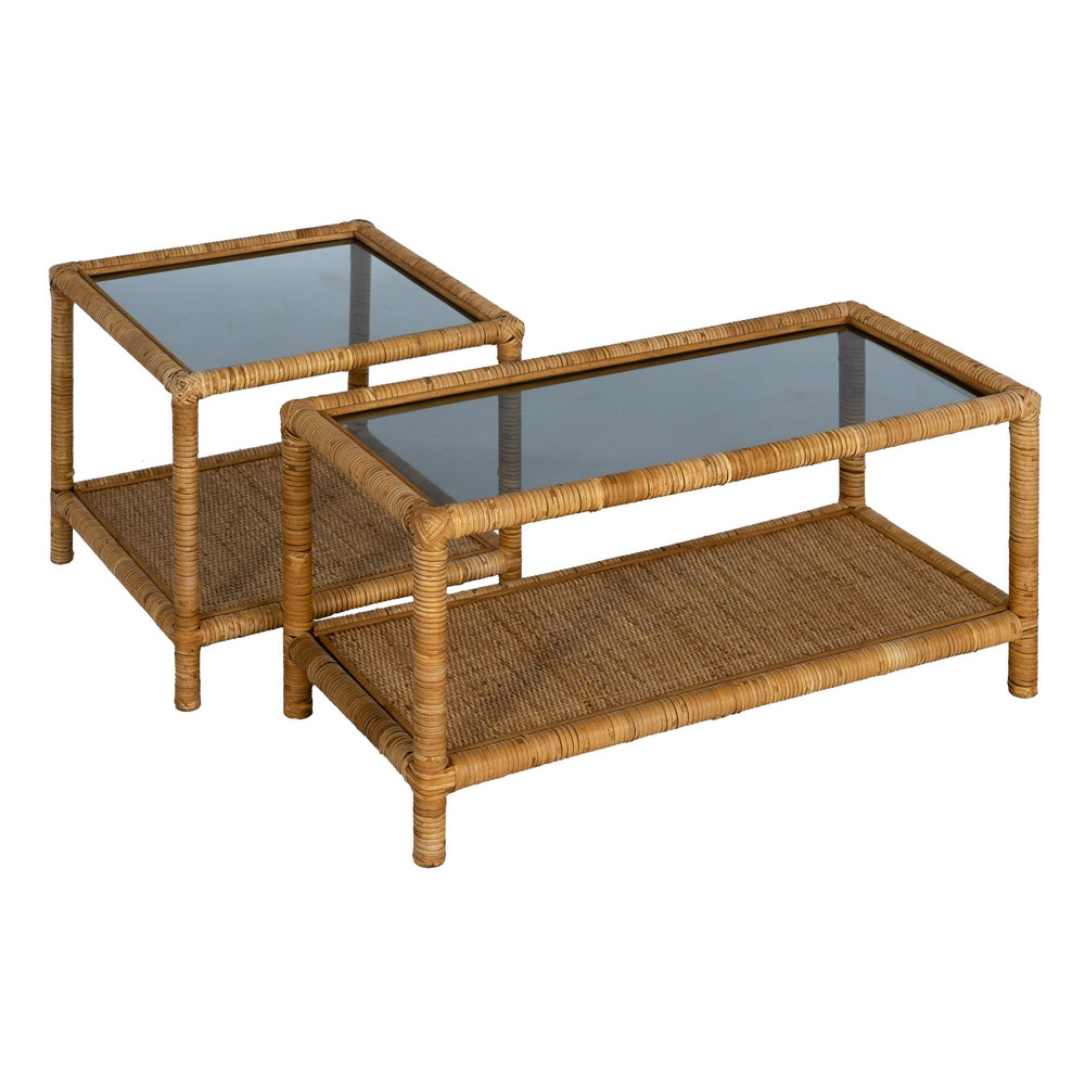 MESA CENTRO NATURAL RATÁN / CRISTAL 90 X 40 X 42 CM