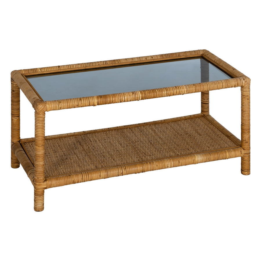 MESA CENTRO NATURAL RATÁN / CRISTAL 90 X 40 X 42 CM
