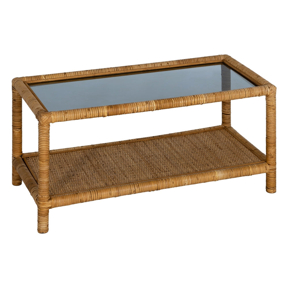MESA CENTRO NATURAL RATÁN / CRISTAL 90 X 40 X 42 CM