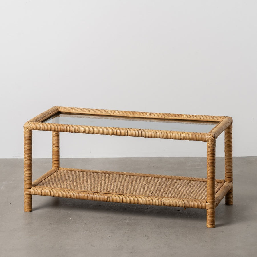 MESA CENTRO NATURAL RATÁN / CRISTAL 90 X 40 X 42 CM