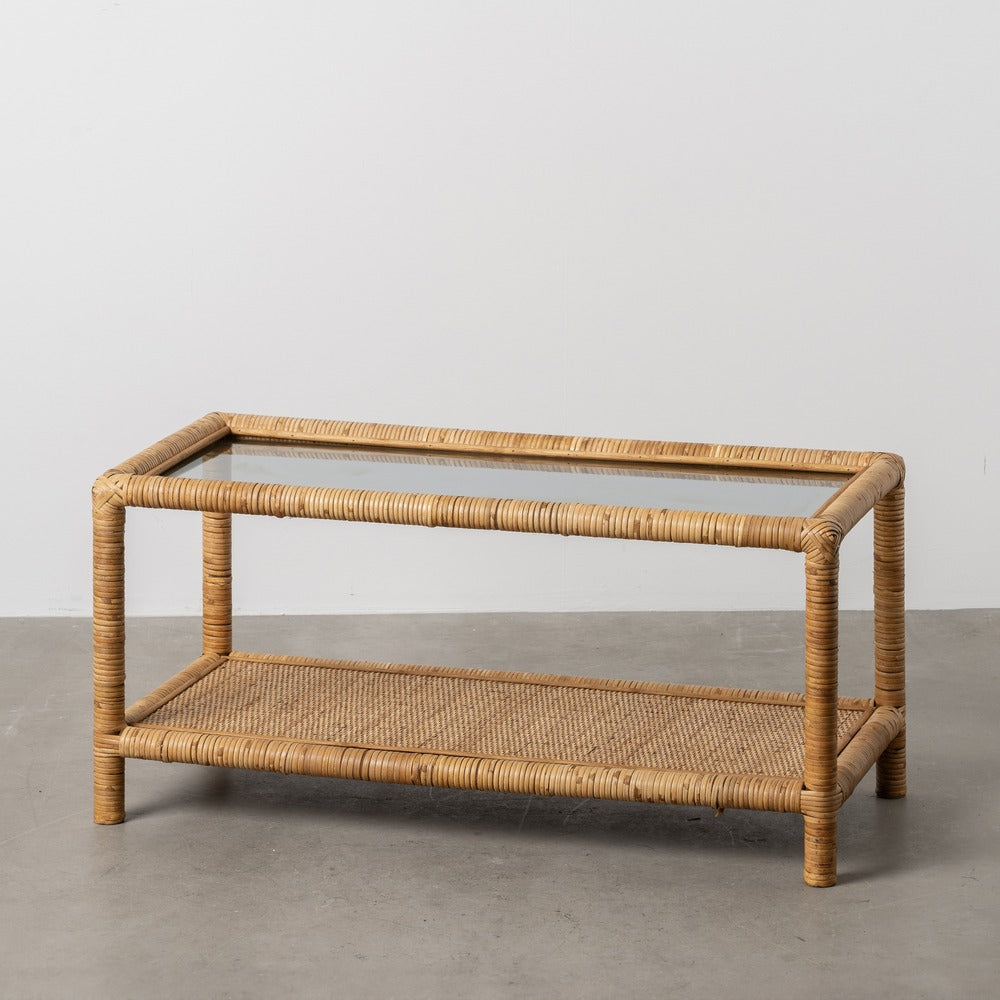 MESA CENTRO NATURAL RATÁN / CRISTAL 90 X 40 X 42 CM