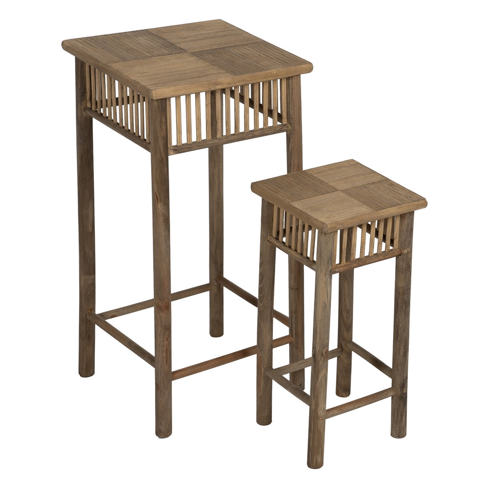 SET OF 2 NATURAL BAMBOO SIDE TABLES 32.50 X 32.50 X 70 CM