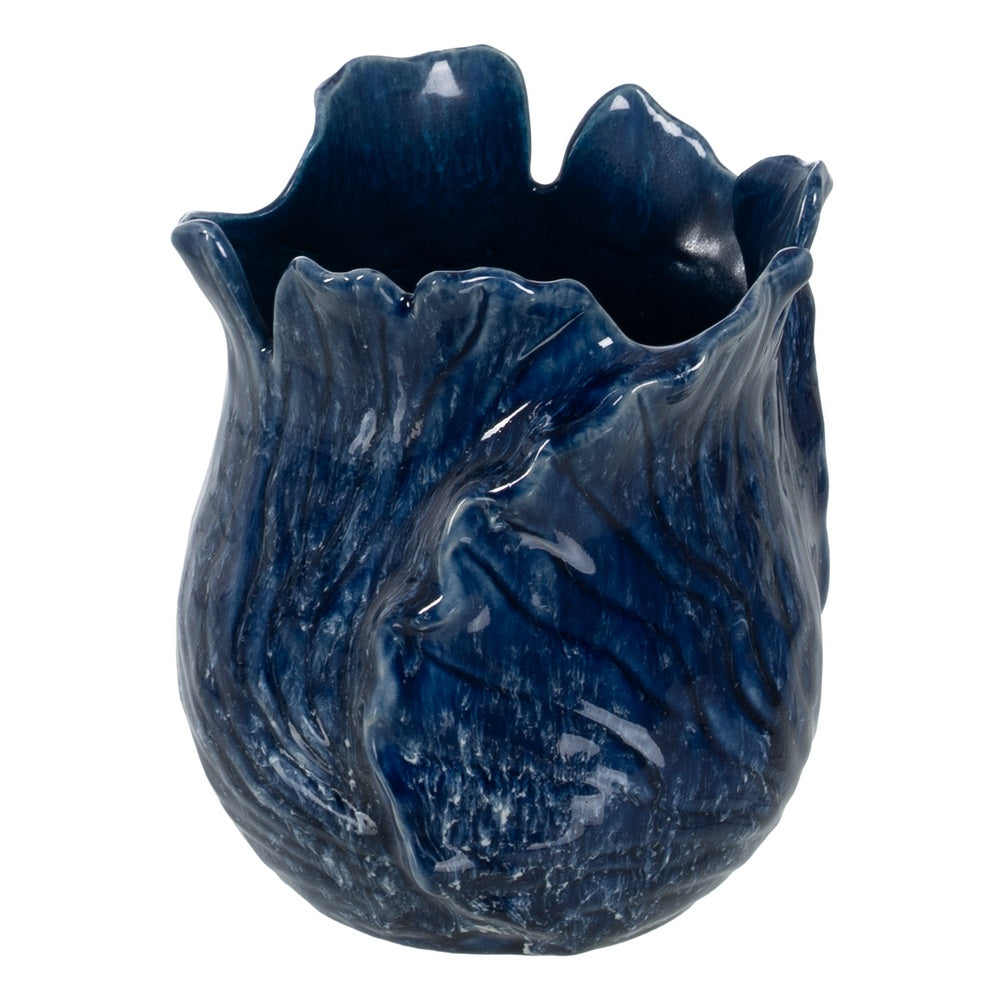 JARRÓN AZUL CERÁMICA DECORACIÓN 17 X 16 X 20 CM