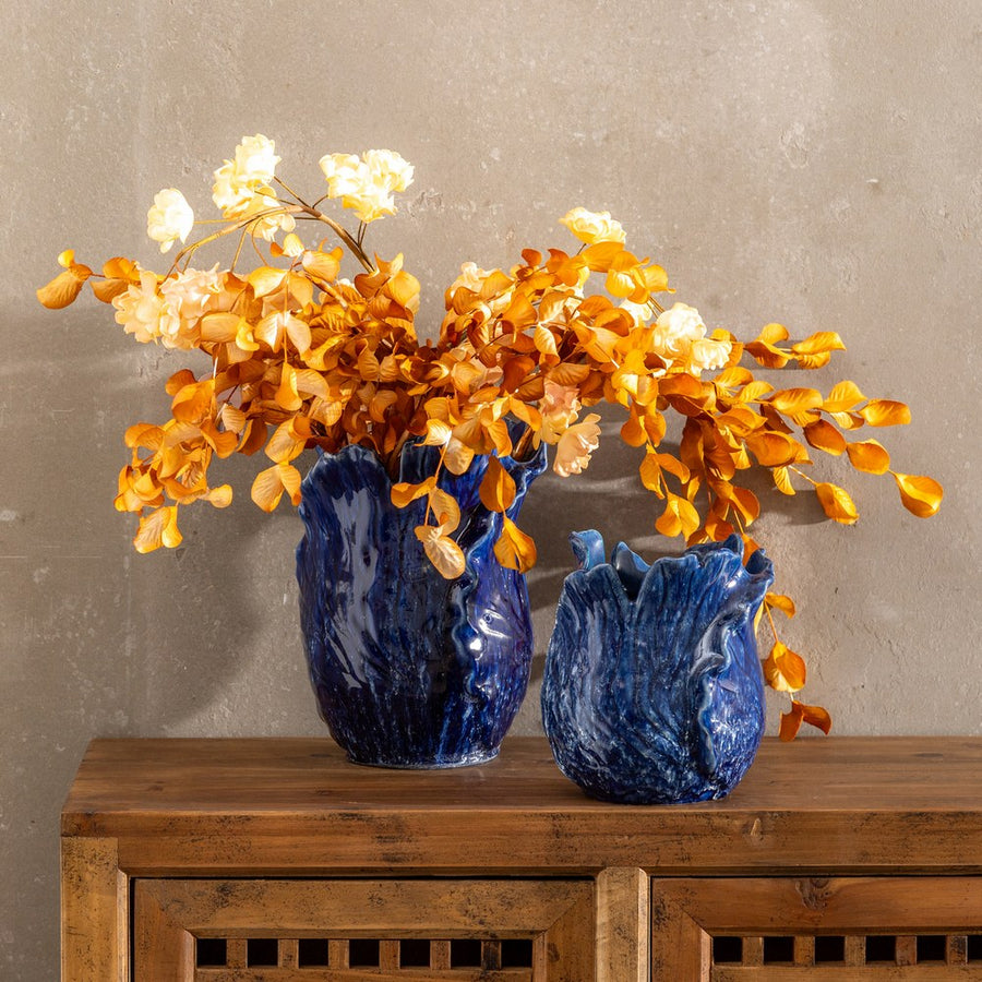 JARRÓN AZUL CERÁMICA DECORACIÓN 21 X 21 X 27 CM