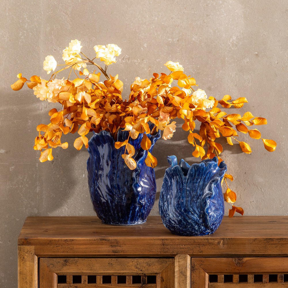 JARRÓN AZUL CERÁMICA DECORACIÓN 21 X 21 X 27 CM