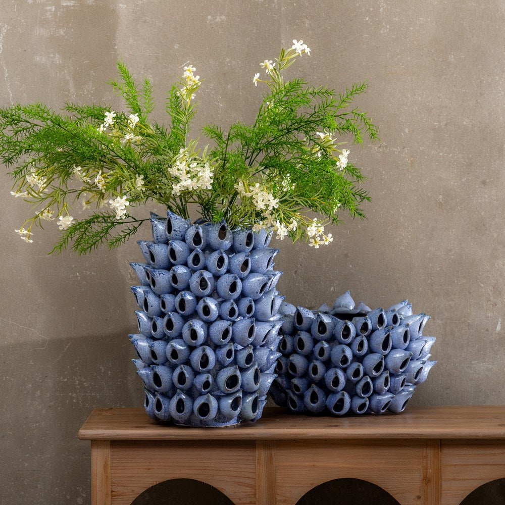 JARRÓN AZUL CERÁMICA DECORACIÓN 36,50 X 35,50 X 24 CM