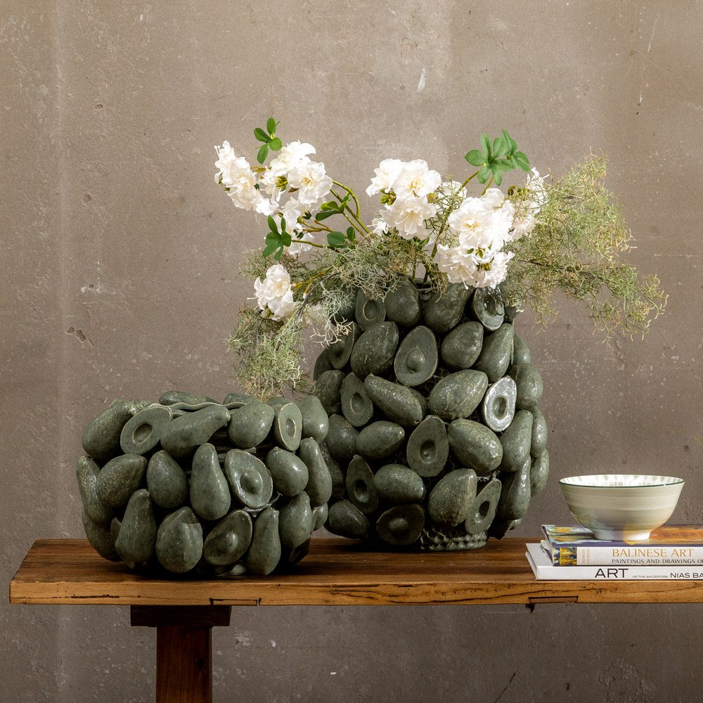 JARRÓN VERDE CERÁMICA DECORACIÓN 33 X 33 X 37,50 CM