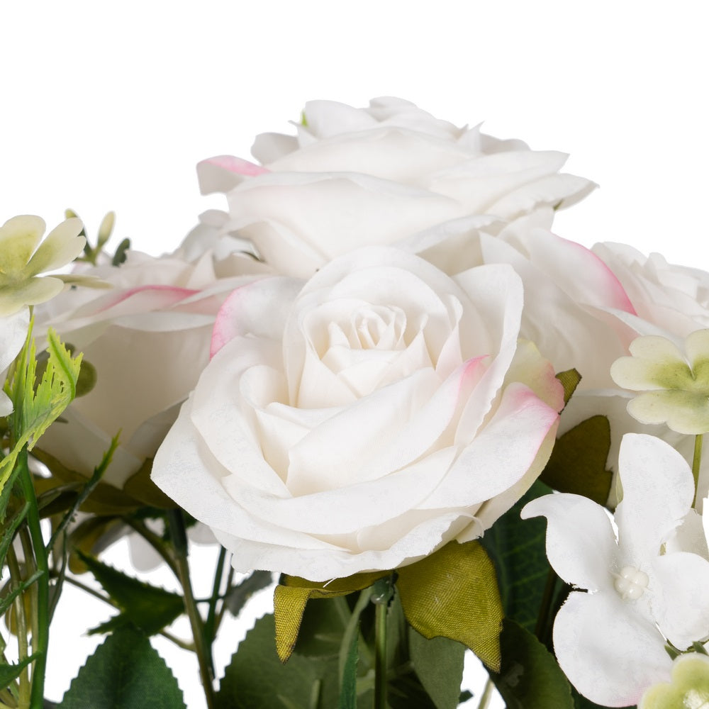 BOUQUET ROSAS BLANCO PVC-TEJIDO 43 CM