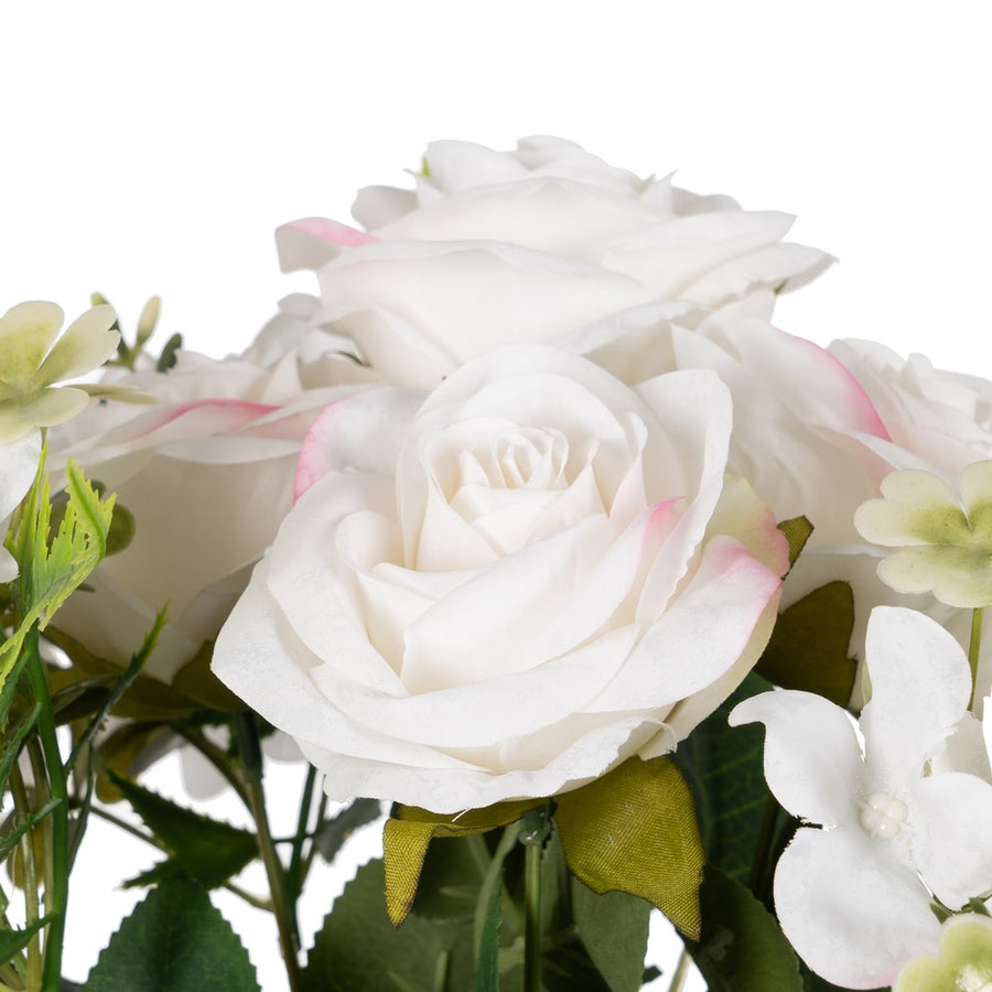 BOUQUET ROSAS BLANCO PVC-TEJIDO 43 CM