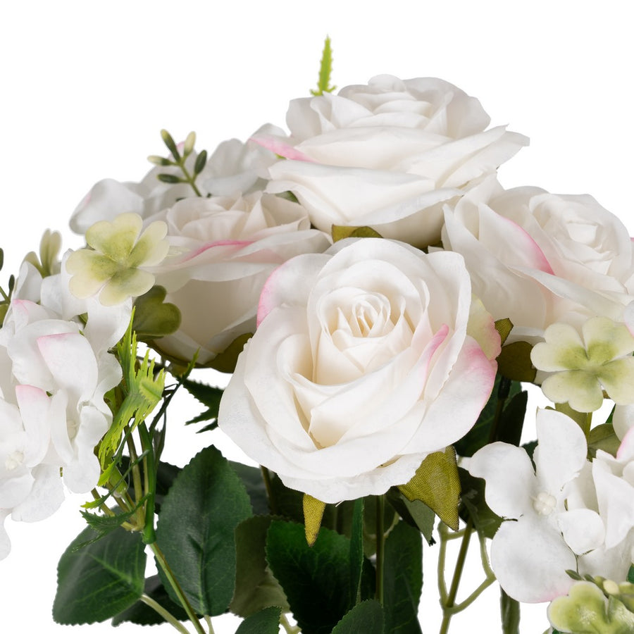 BOUQUET ROSAS BLANCO PVC-TEJIDO 43 CM