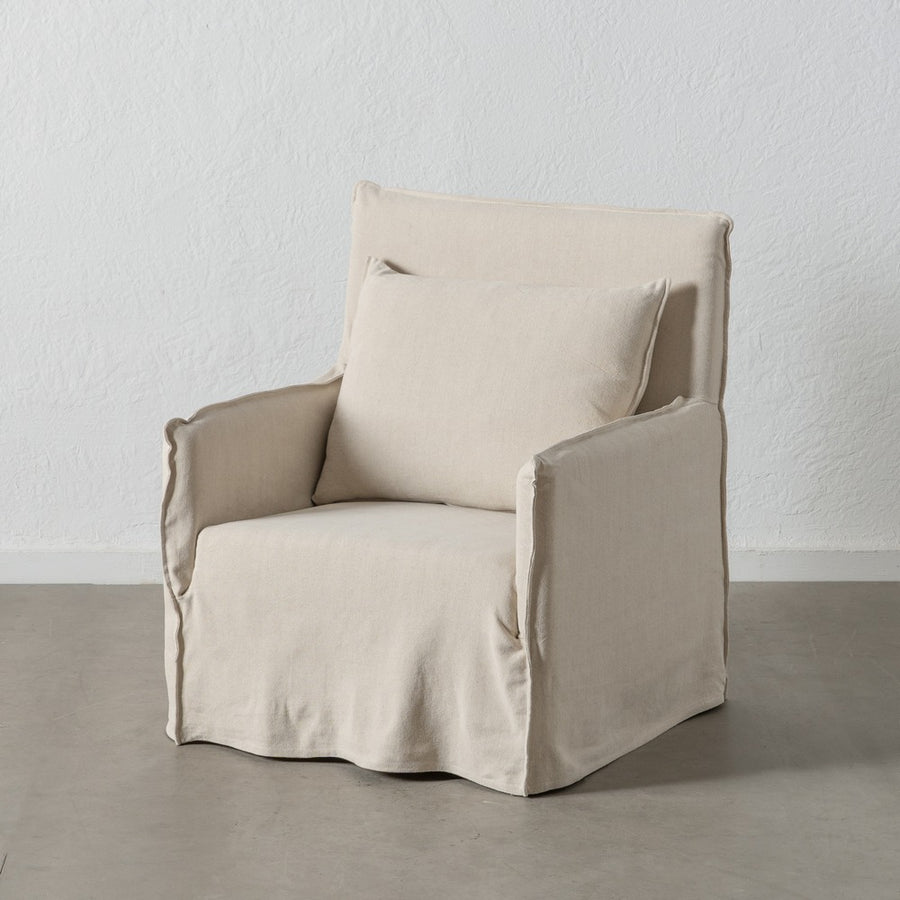 SILLÓN CREMA TEJIDO-MADERA 75 X 76 X 90,50 CM