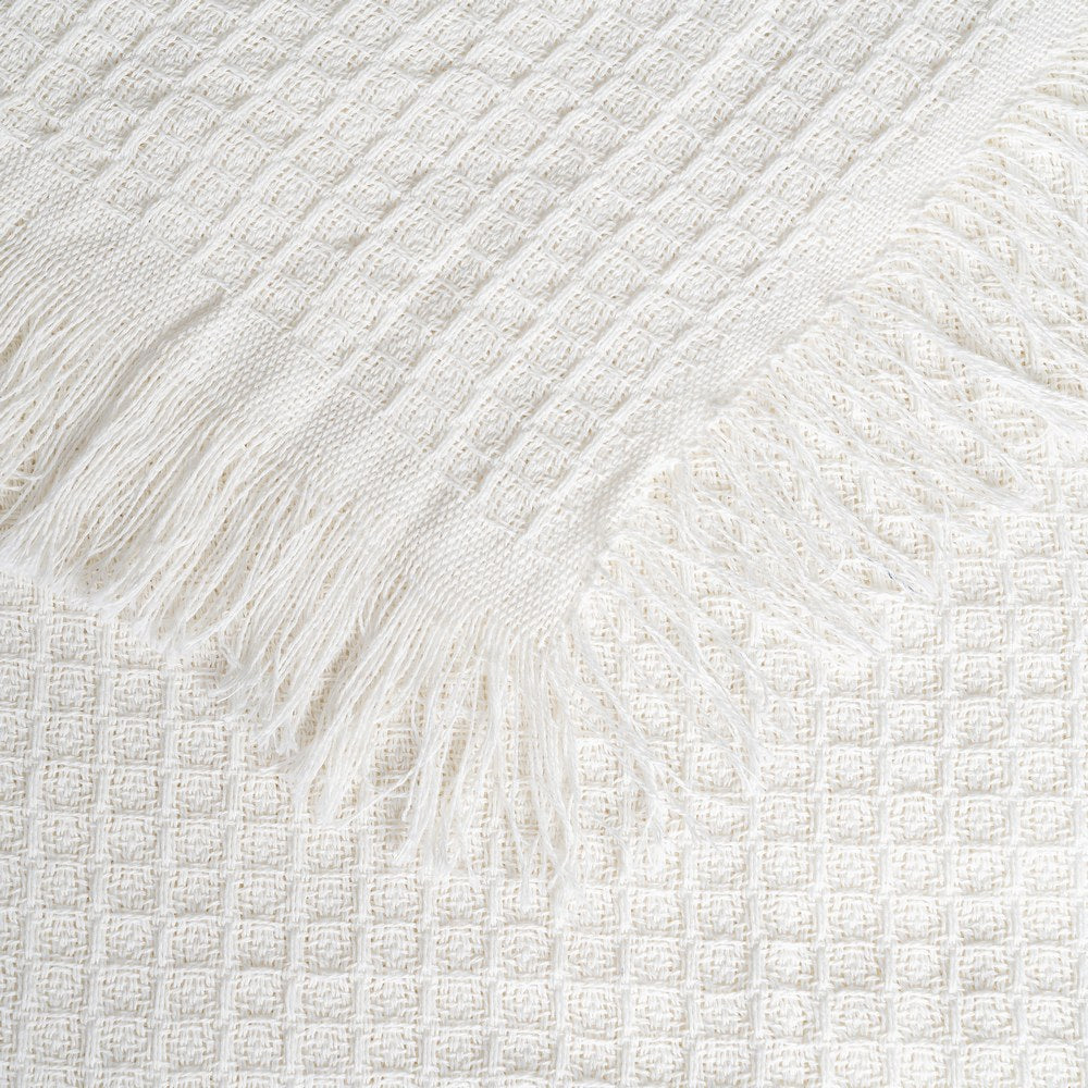 CREAM HONEYCOMB COTTON DECORATIVE THROW 280 X 260 CM