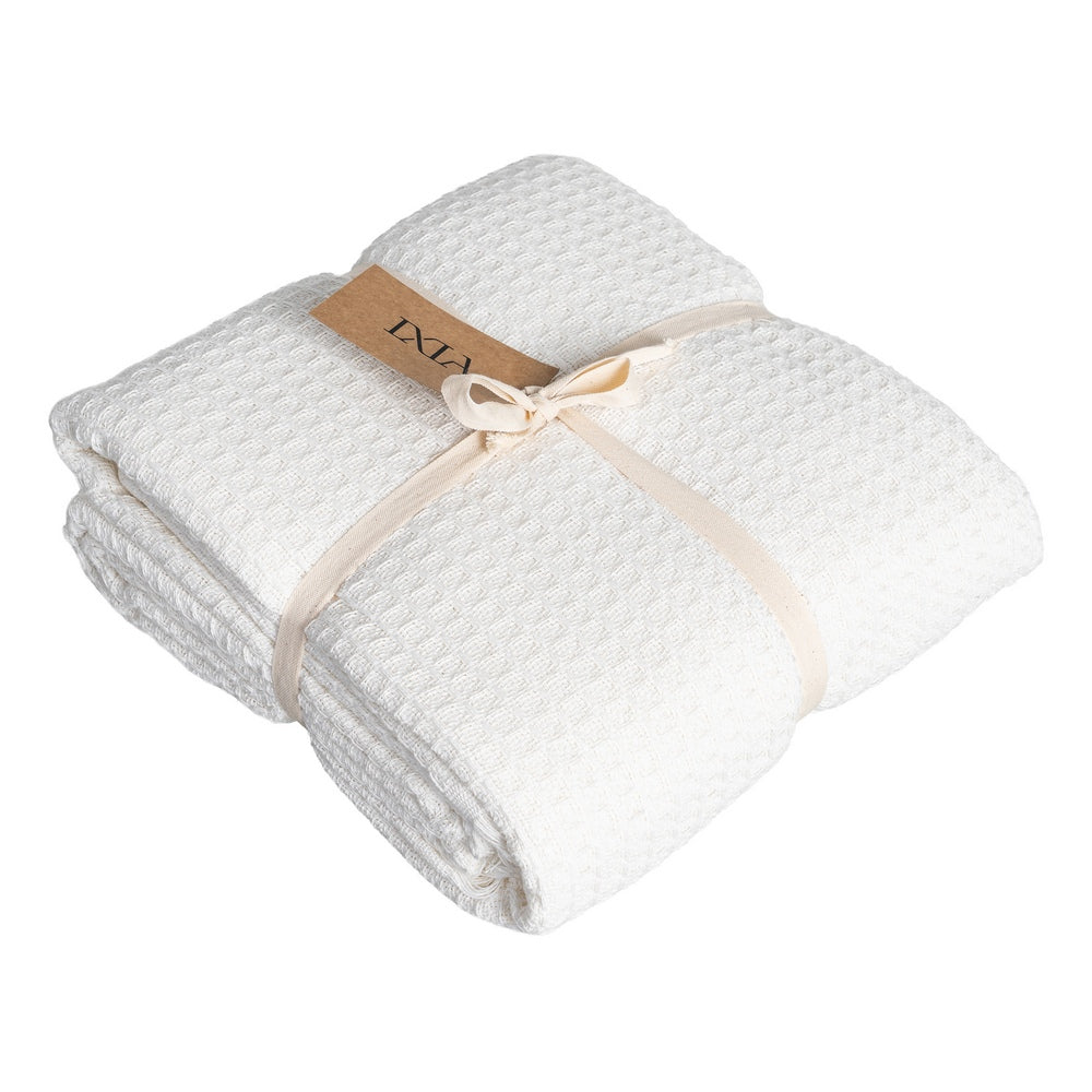 CREAM HONEYCOMB COTTON DECORATIVE THROW 280 X 260 CM