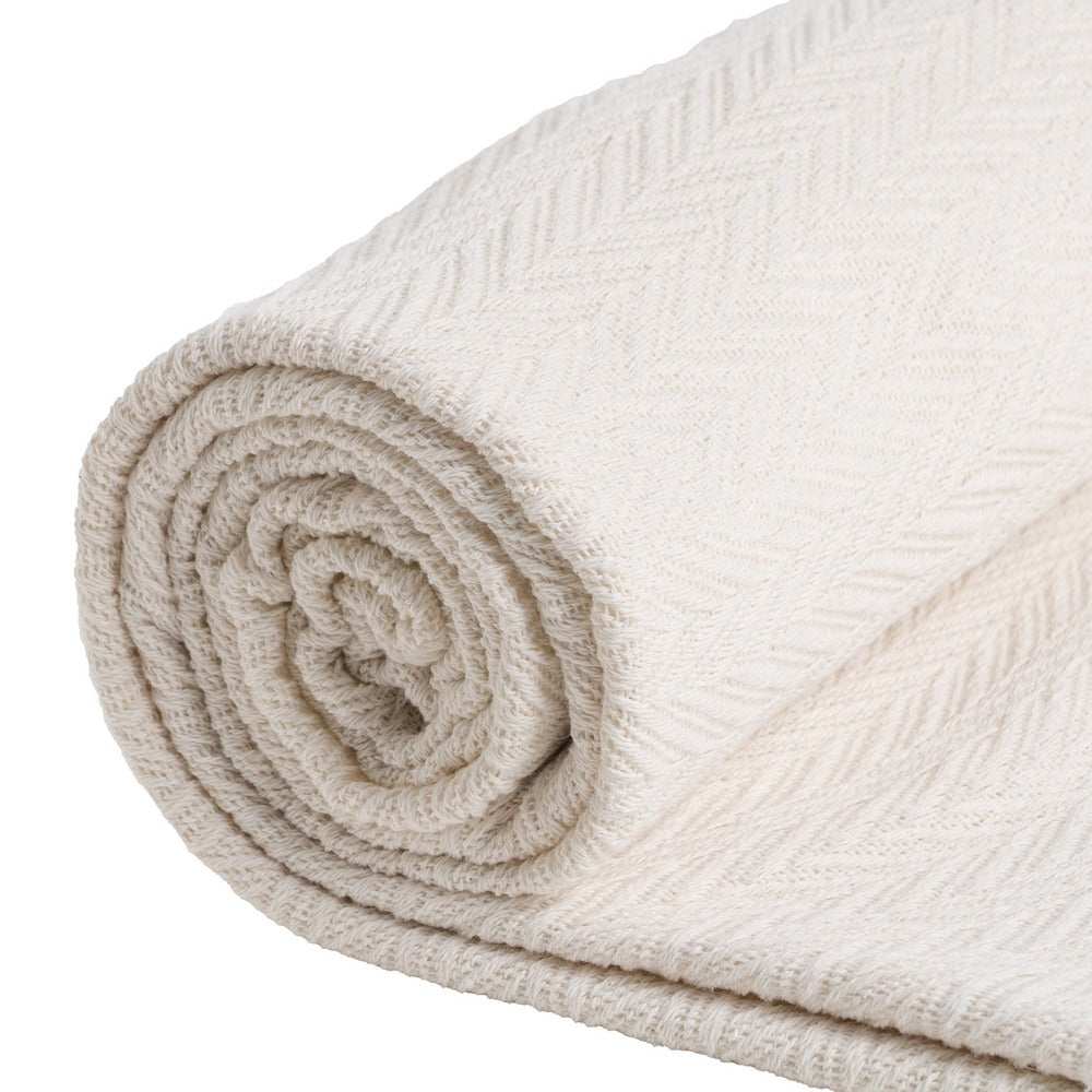 CREAM HERRINGBONE COTTON THROW 180 X 260 CM