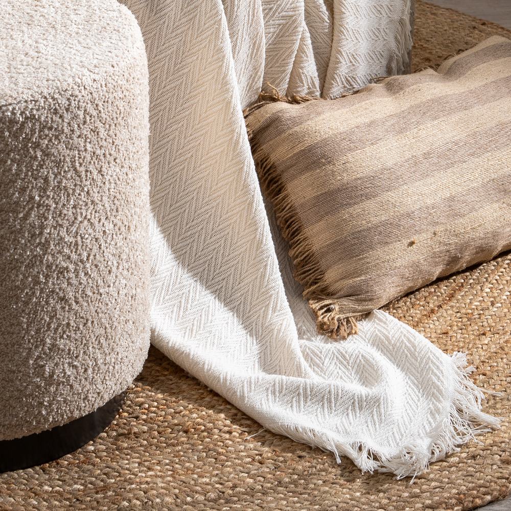 HERRINGBONE CREAM COTTON THROW 280 X 260 CM