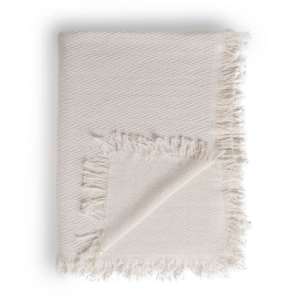 HERRINGBONE CREAM COTTON THROW 280 X 260 CM