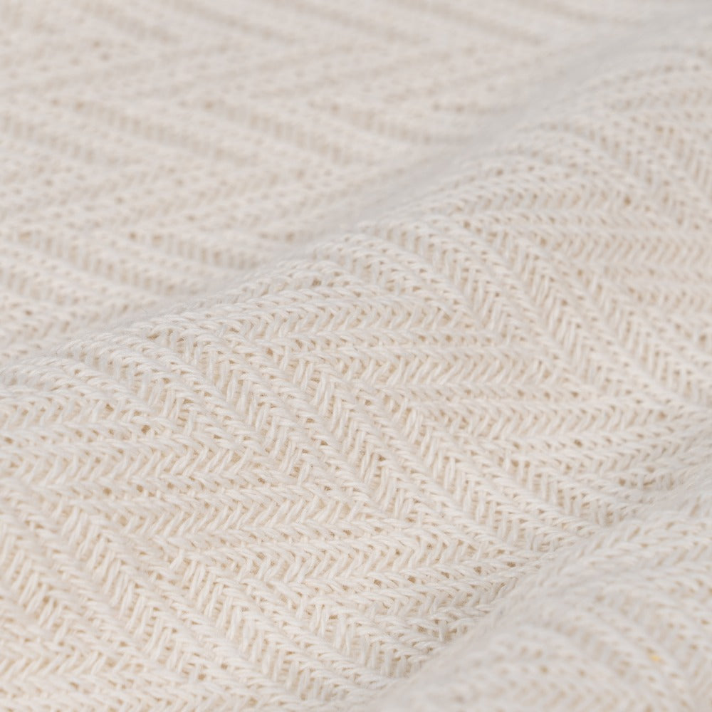 HERRINGBONE CREAM COTTON THROW 280 X 260 CM