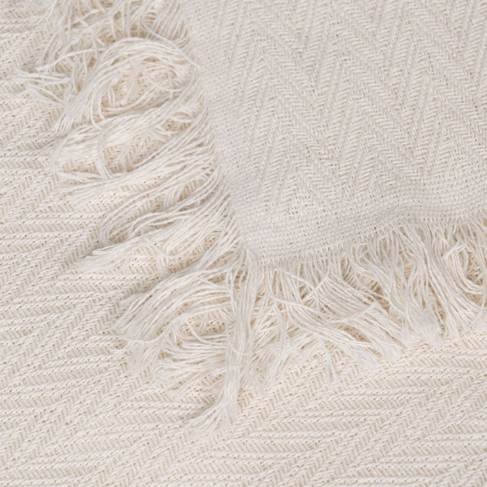 HERRINGBONE CREAM COTTON THROW 280 X 260 CM