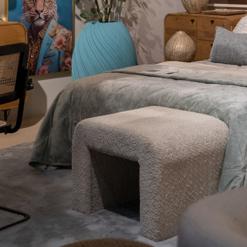 BEIGE FABRIC LIVING ROOM STOOL 67 X 48 X 47 CM