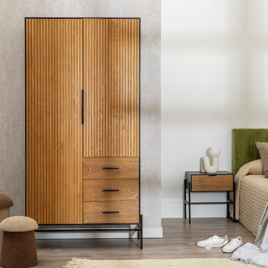 ARMARIO NEGRO-NATURAL DM-MADERA 104 X 53 X 203 CM