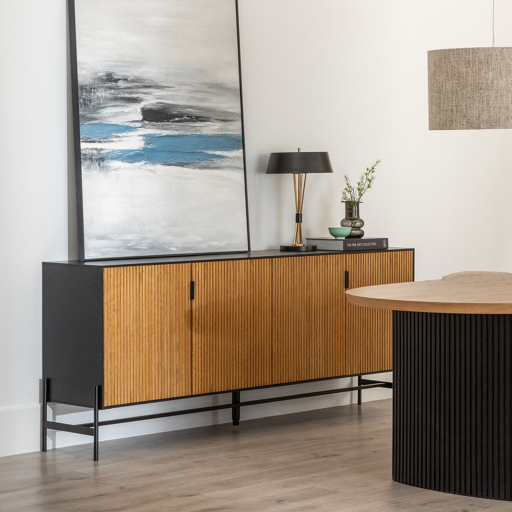 APARADOR NEGRO-NATURAL DM-MADERA 204 X 40 X 81,50 CM