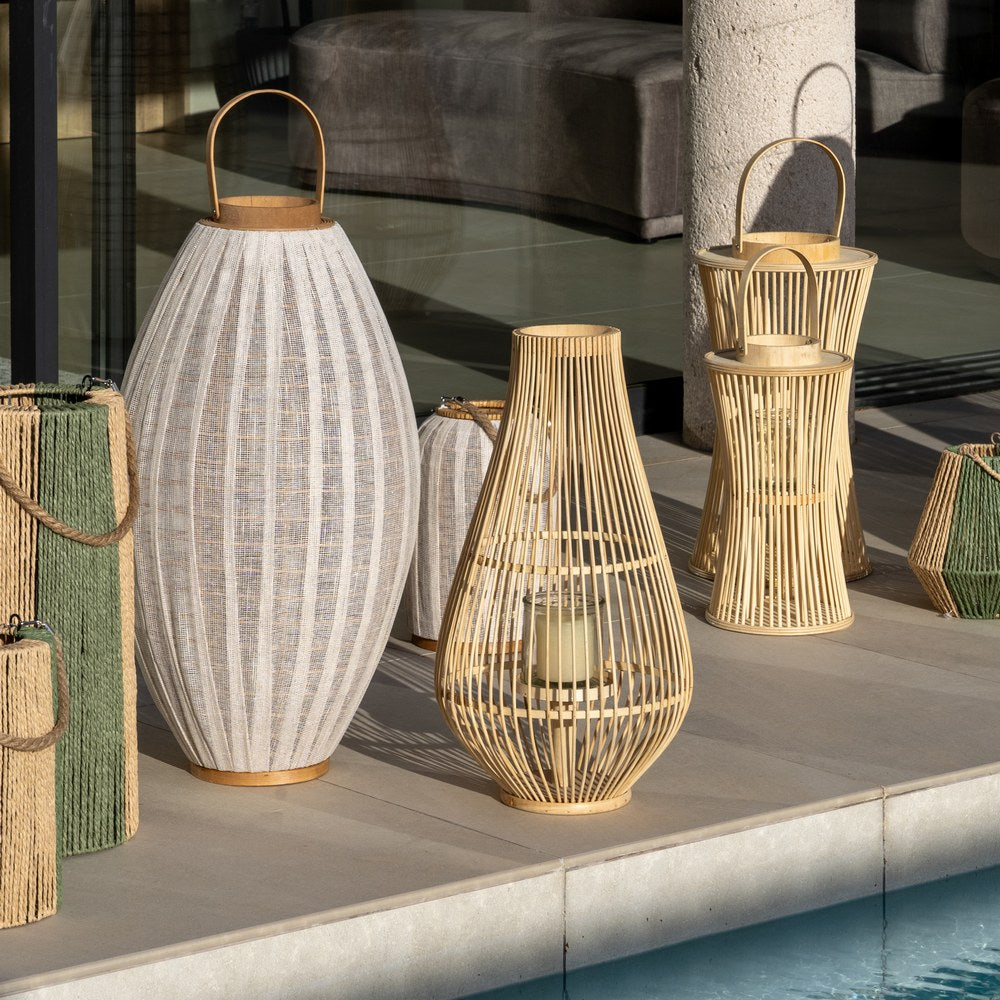 BAMBOO CANDLE HOLDER LANTERN 16 X 16 X 40 CM