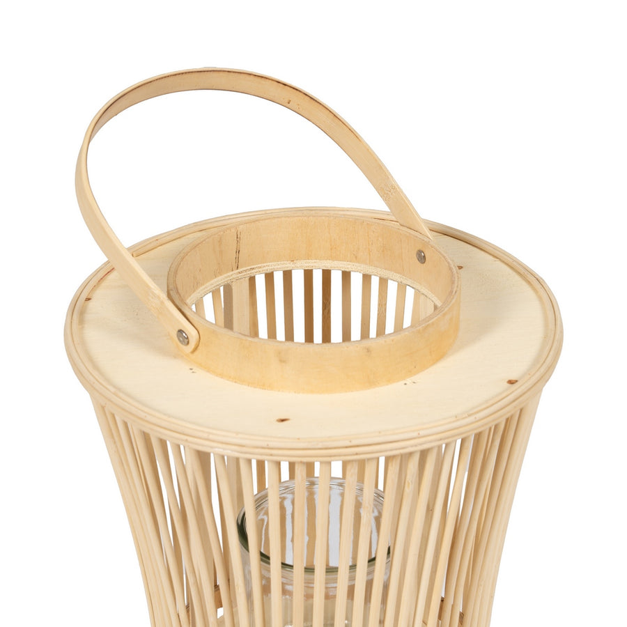 FAROL PORTAVELAS NATURAL BAMBÚ 20 X 20 X 50 CM