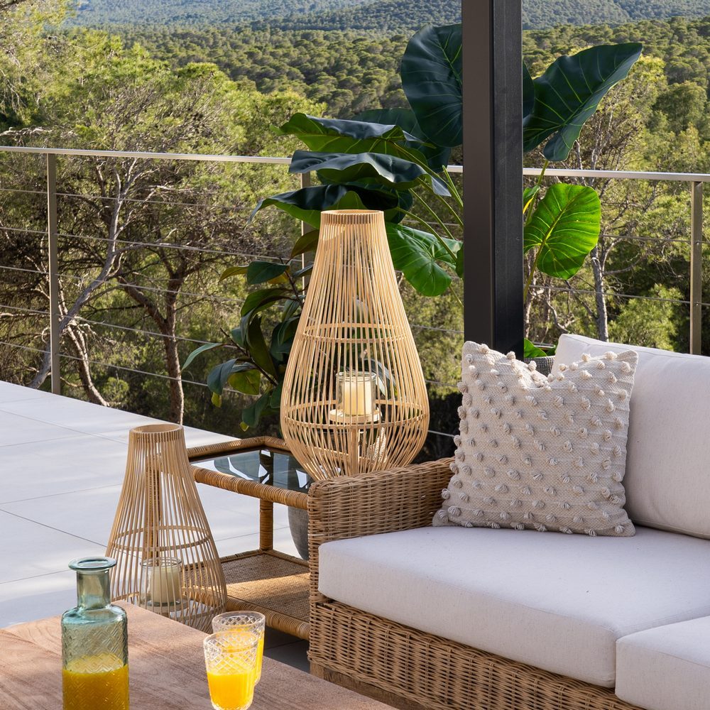 BAMBOO CANDLE HOLDER LANTERN 30 X 30 X 55 CM