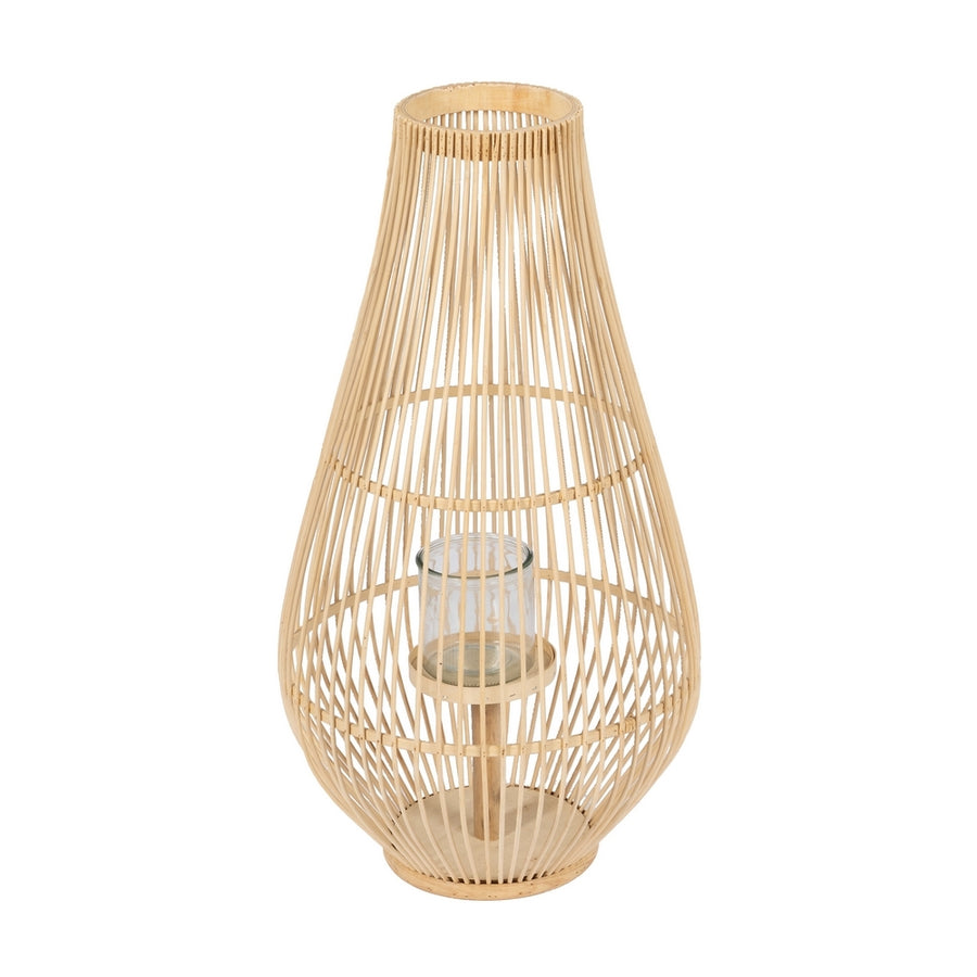 FAROL PORTAVELAS NATURAL BAMBÚ 35 X 35 X 66 CM