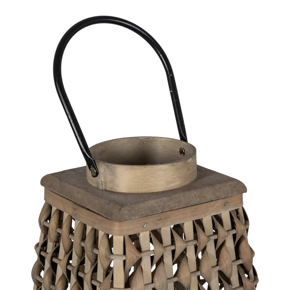 FAROL PORTAVELAS GRIS BAMBÚ DECORACIÓN 26 X 26 X 47 CM