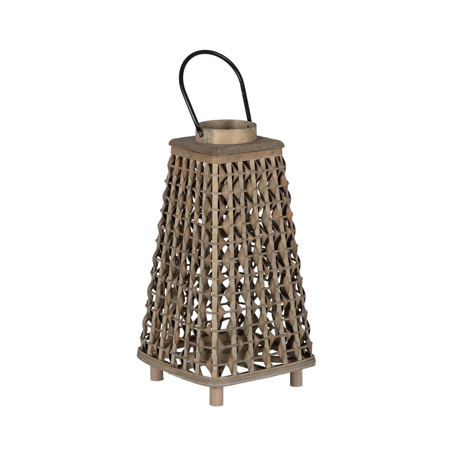 FAROL PORTAVELAS GRIS BAMBÚ DECORACIÓN 26 X 26 X 47 CM