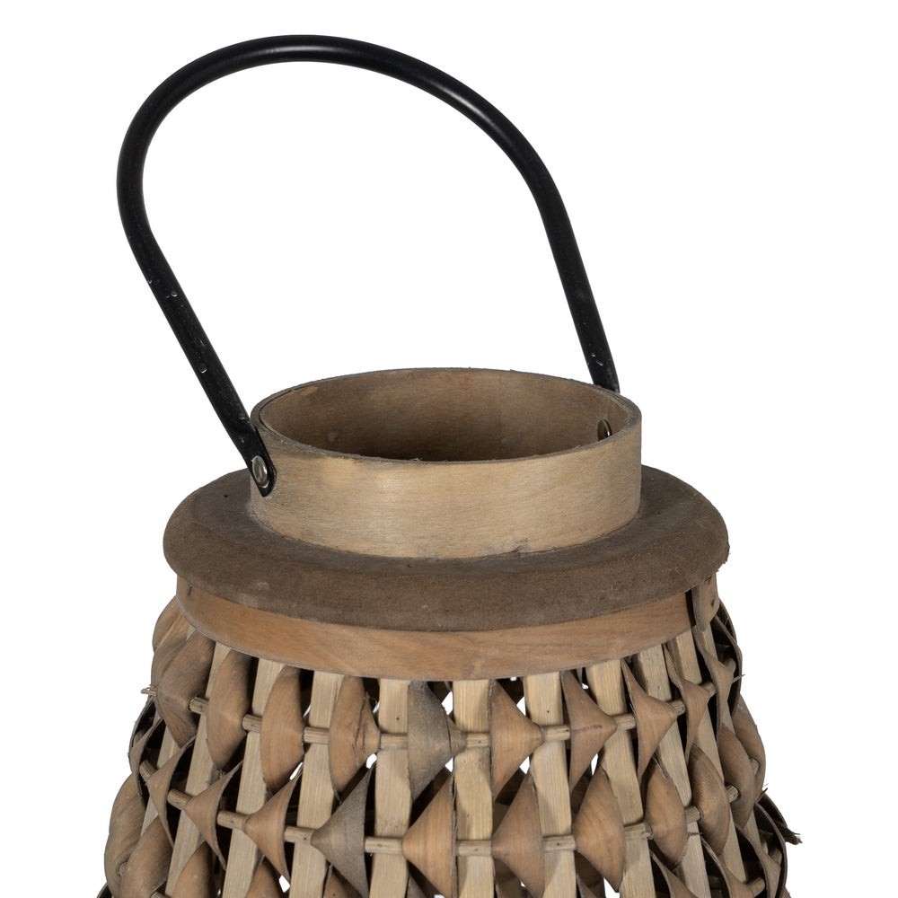 FAROL PORTAVELAS GRIS BAMBÚ DECORACIÓN 34 X 34 X 49 CM