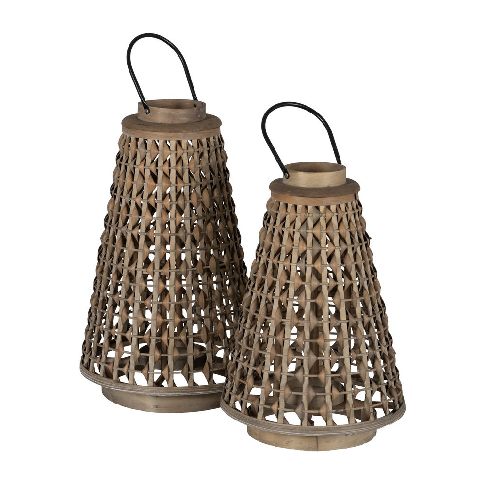 GRAY BAMBOO CANDLE HOLDER LANTERN 38 X 38 X 57 CM