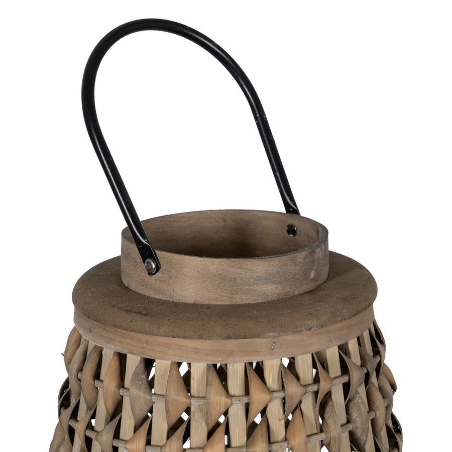 FAROL PORTAVELAS GRIS BAMBÚ DECORACIÓN 38 X 38 X 57 CM
