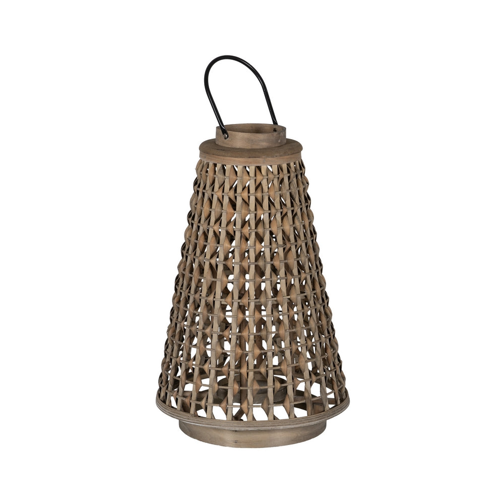 FAROL PORTAVELAS GRIS BAMBÚ DECORACIÓN 38 X 38 X 57 CM