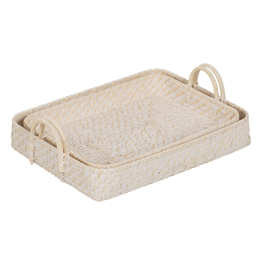S/2 BANDEJA BLANCO FIBRA NATURAL 45 X 34 X 13 CM