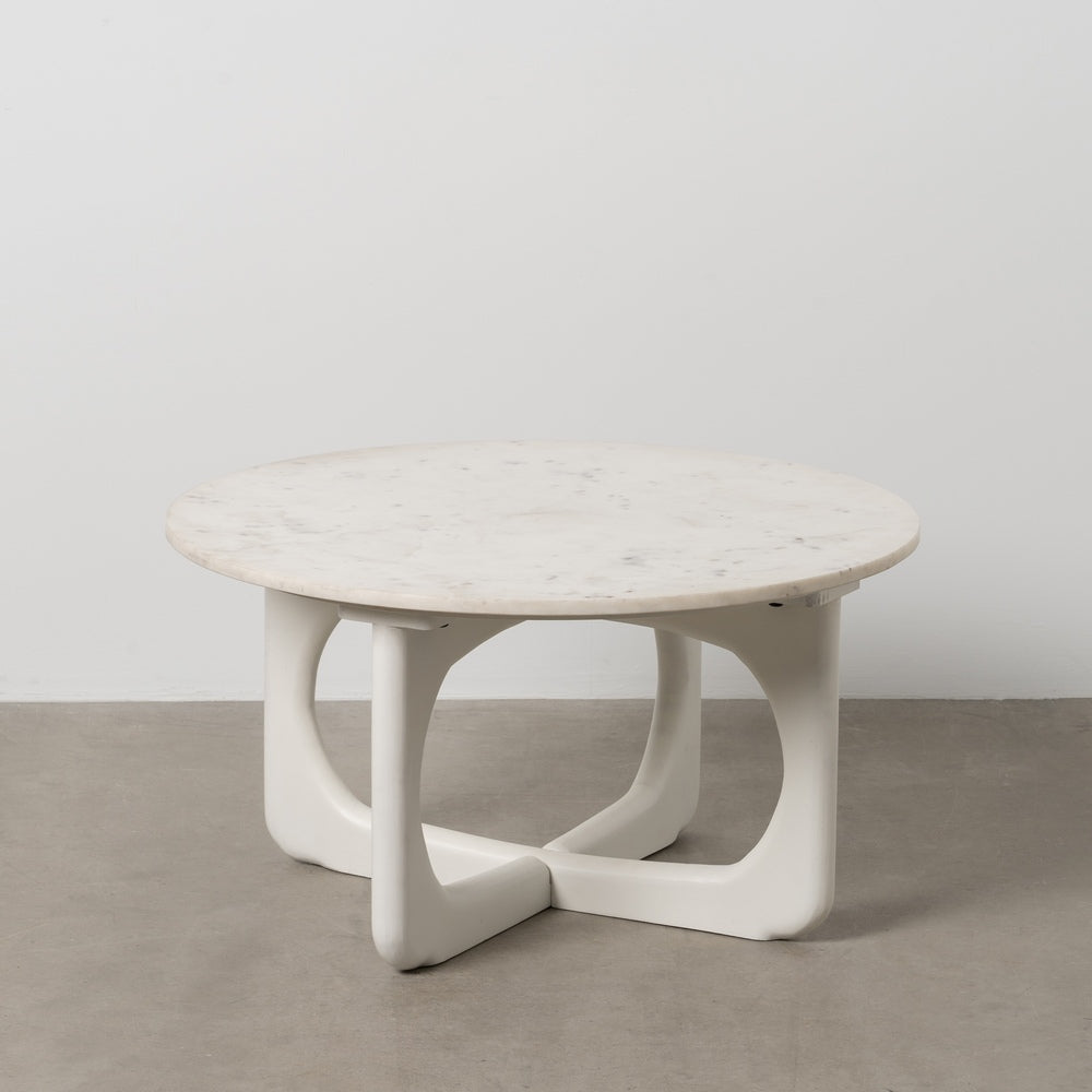 MESA CENTRO BLANCO MÁRMOL/MADERA SALÓN 75 X 75 X 40 CM