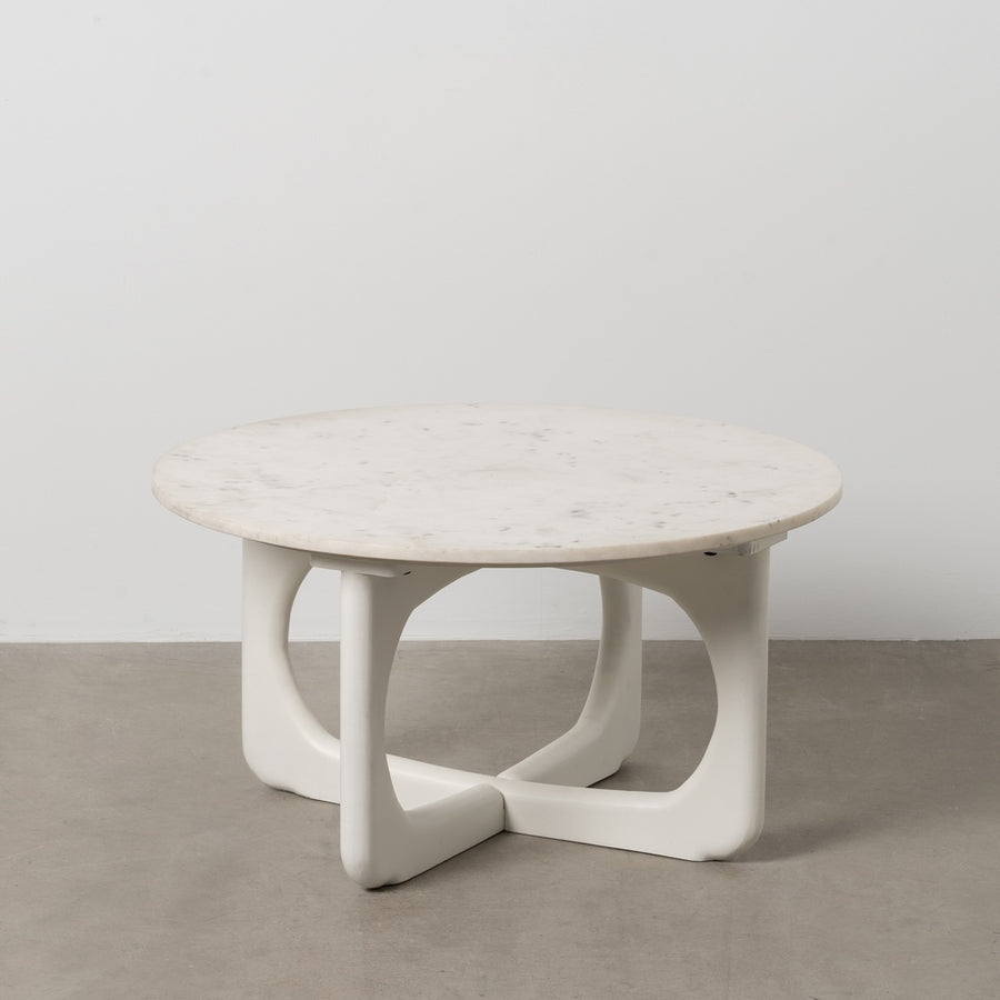 MESA CENTRO BLANCO MÁRMOL/MADERA SALÓN 75 X 75 X 40 CM