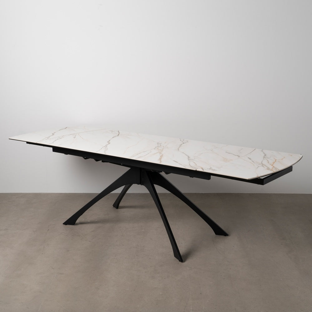 MESA EXTENSIBLE MARMOLADA BEIGE-NEGRO 180 X 90 X 76 CM